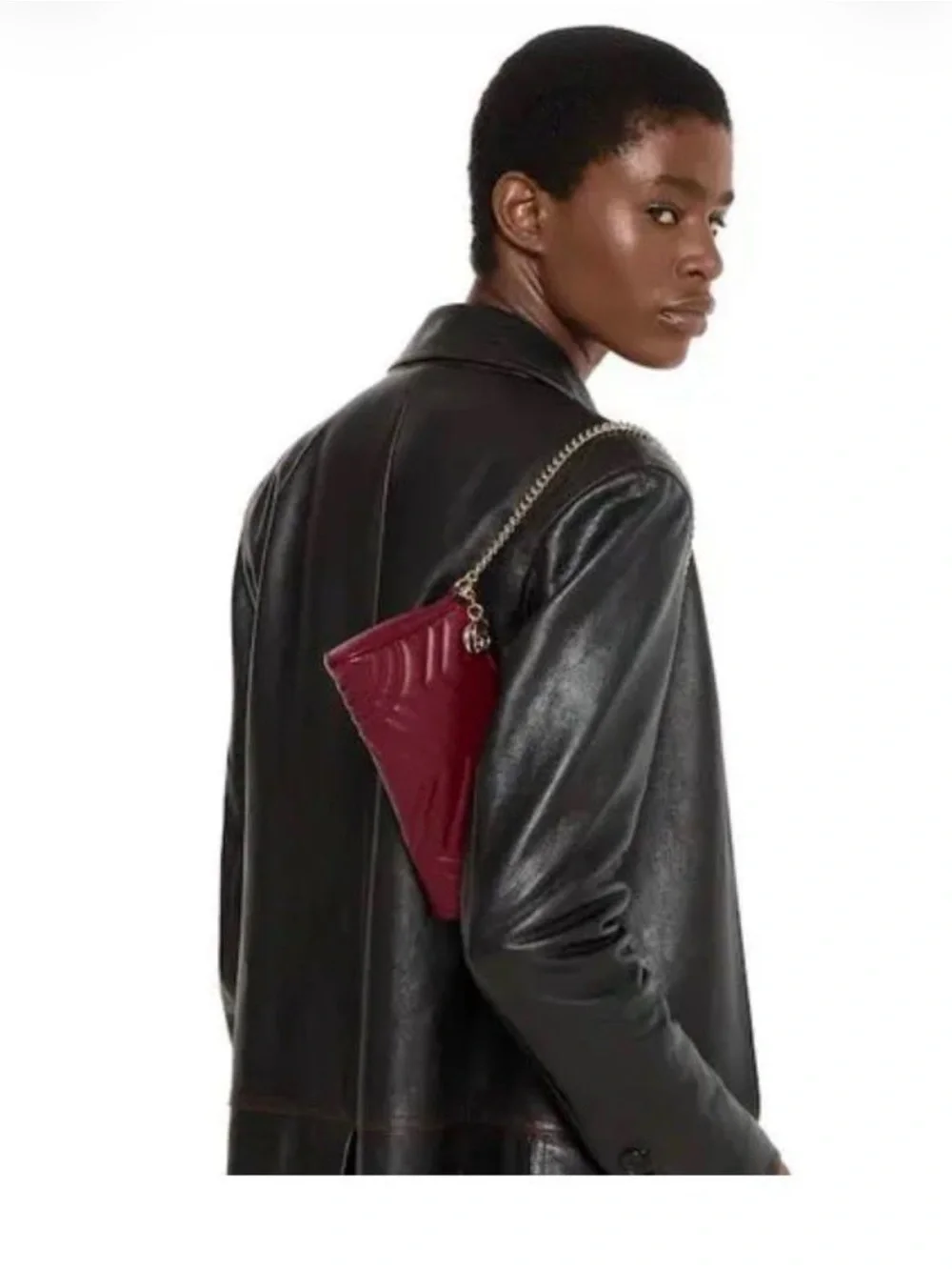 New Gucci Marmont GG leather small bag with chain, burgundy